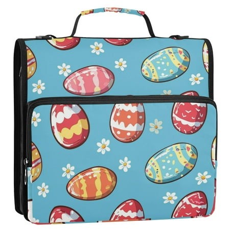 Cute Hand Painted Easter Eggs Binder Bag with Shoulder Strap 3 Ring Zipper Binder File Folder Document Storage