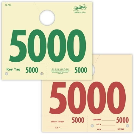 1000 Automotive Service Dispatch Numbers Mirror Hang Tags Numbered 5000-5999 RL78 Style Red Green Service Dispatch Numbers Manilla Card Stock with 1.2