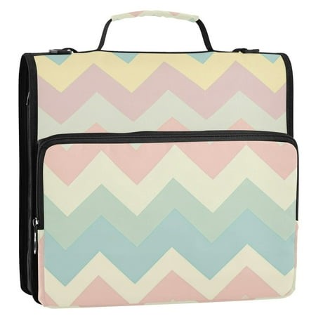 Easter Pastel Colored V-shaped Lines Binder Bag with Shoulder Strap 3 Ring Zipper Binder File Folder Document Storage
