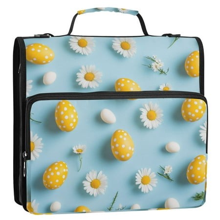 Yellow Dot Easter Eggs Daisies Binder Bag with Shoulder Strap 3 Ring Zipper Binder File Folder Document Storage