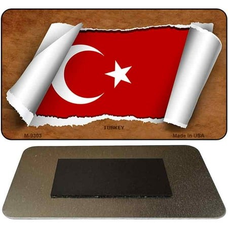 Turkey Flag Scroll Novelty Metal Magnet M-9303 3.5  X 2  Magnet (M)