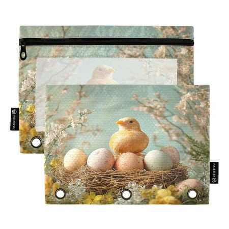 2 Pack Pencil Bag 9.84x6.1 Inch 3-Ring Page Turning Folder Zipper Pencil Case Pencil Bag Page Turning File Bag Easter Bird