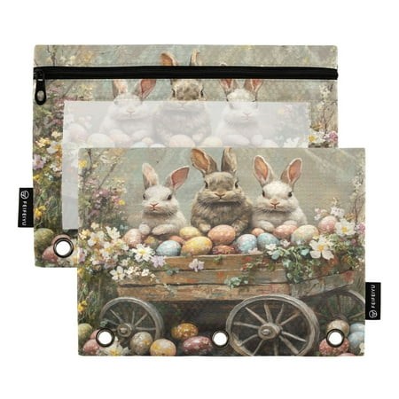 2 Pack Pencil Bag 9.84x6.1 Inch 3-Ring Page Turning Folder Zipper Pencil Case Pencil Bag Page Turning File Bag the Three Easter Rabbits