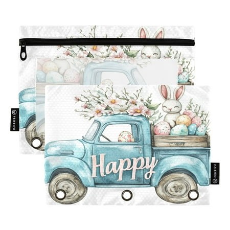 2 Pack Pencil Bag 9.84x6.1 Inch 3-Ring Page Turning Folder Zipper Pencil Case Pencil Bag Page Turning File Bag Easter Bunny