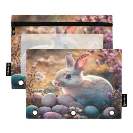 2 Pack Pencil Bag 9.84x6.1 Inch 3-Ring Page Turning Folder Zipper Pencil Case Pencil Bag Page Turning File Bag Super Cool Easter Bunny