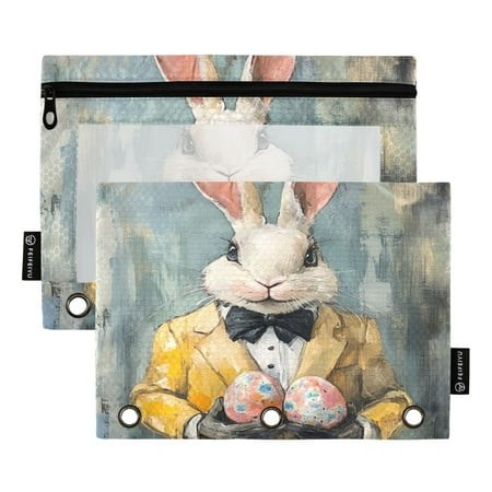 2 Pack Pencil Bag 9.84x6.1 Inch 3-Ring Page Turning Folder Zipper Pencil Case Pencil Bag Page Turning File Bag Easter Suit Rabbit