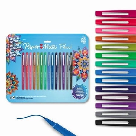 Paper Mate Flair Felt Tip Pens  Medium Point (0.7mm)  Assorted Colors  14 Count - 2pack