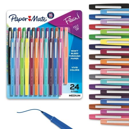 Paper Mate Flair Felt Tip Pens  Medium Point (0.7mm)  Assorted Colors  24 Count