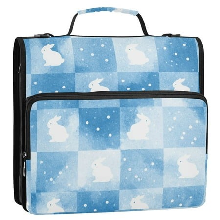 Blue Plaids Rabbits Easter Binder Bag with Shoulder Strap 3 Ring Zipper Binder File Folder Document Storage