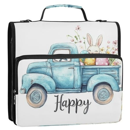 Circular Folder Package 13.6*3.5*12.4 Inches  Binder Bag，Binder Organizer，Zipper Binder，3 Ring Binder  Suitable for Work Cute Bunny Easter