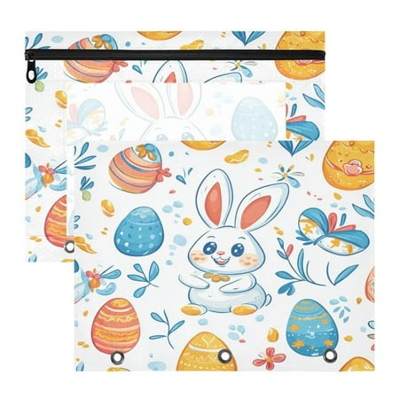Easter Eggs Rabbits Leaves A4 Pencil Pouch 3 Ring Zipper Pencil Pouches Pencil Case for Binder Cosmetic Bag 2 Pack