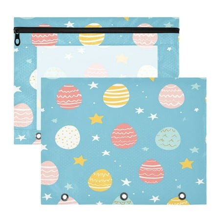 Easter Eggs A4 Pencil Pouch 3 Ring Zipper Pencil Pouches Pencil Case for Binder Cosmetic Bag 2 Pack