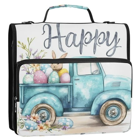 Circular Folder Package 13.6*3.5*12.4 Inches  Binder Bag，Binder Organizer，Zipper Binder，3 Ring Binder  Suitable for Work Cute Easter Bunny