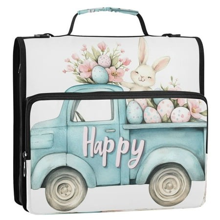 Circular Folder Package 13.6*3.5*12.4 Inches  Binder Bag，Binder Organizer，Zipper Binder，3 Ring Binder  Suitable for Work Pretty Easter Bunny