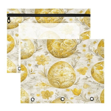 Gold Easter Eggs A4 Pencil Pouch 3 Ring Zipper Pencil Pouches Pencil Case for Binder Cosmetic Bag 2 Pack
