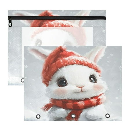Cute Rabbit Easter A4 Pencil Pouch 3 Ring Zipper Pencil Pouches Pencil Case for Binder Cosmetic Bag 2 Pack