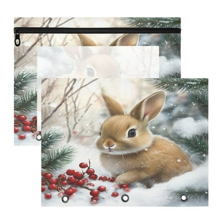 Snow Rabbit Easter A4 Pencil Pouch 3 Ring Zipper Pencil Pouches Pencil Case for Binder Cosmetic Bag 2 Pack