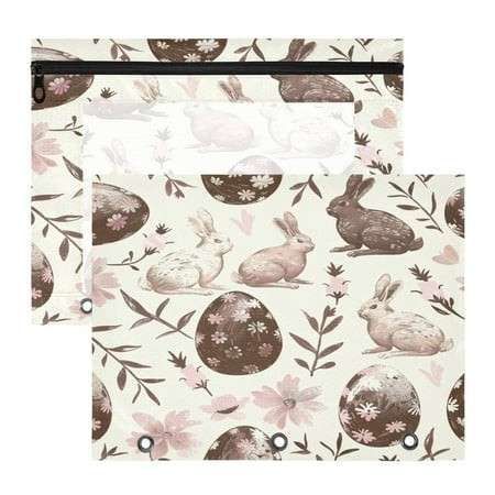Chocolate Easter Eggs Rabbits A4 Pencil Pouch 3 Ring Zipper Pencil Pouches Pencil Case for Binder Cosmetic Bag 2 Pack