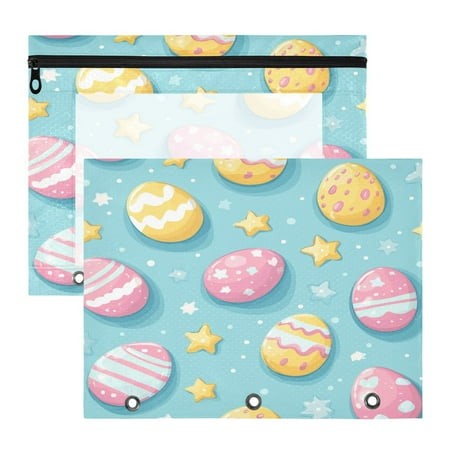 Easter Eggs in Blue A4 Pencil Pouch 3 Ring Zipper Pencil Pouches Pencil Case for Binder Cosmetic Bag 2 Pack