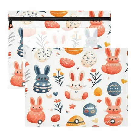 Easter Eggs with Rabbits A4 Pencil Pouch 3 Ring Zipper Pencil Pouches Pencil Case for Binder Cosmetic Bag 2 Pack