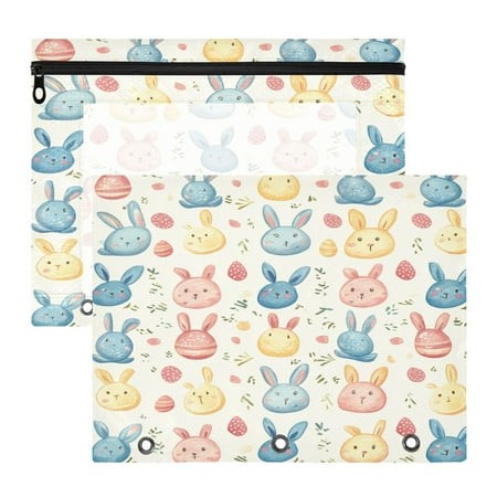 Easter Rabbits and Leaves A4 Pencil Pouch 3 Ring Zipper Pencil Pouches Pencil Case for Binder Cosmetic Bag 2 Pack