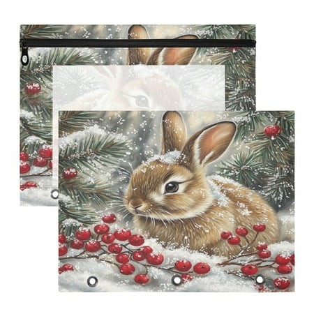 Easter Rabbit A4 Pencil Pouch 3 Ring Zipper Pencil Pouches Pencil Case for Binder Cosmetic Bag 2 Pack