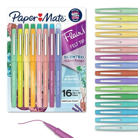 Paper Mate Flair Nature Escape Scented Felt Tip Pens  Medium Point (0.7mm)  Assorted Colors  16 Count - Perfect for Journaling  Writing  Coloring  Tea