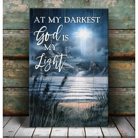 Path on Water  Light Cross  at My Darkest God Is My Light - Jesus Portrait Poster Prints  Wall Art NO FRAMED POSTER