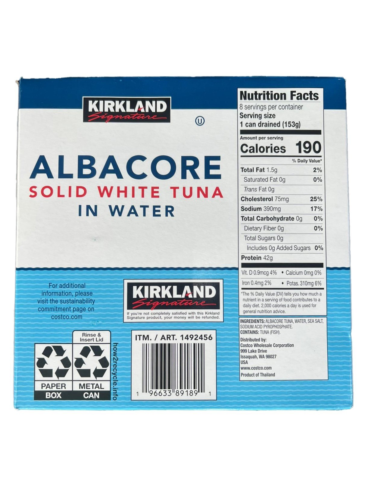 Kirkland Albacore Solid White Tuna in Water 7 Oz – Pack of 8 Cans thumbnail