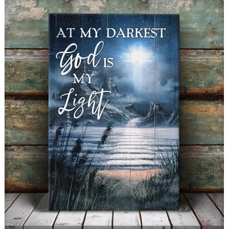 Kna Prints - Path on Water  Light Cross  at My Darkest God Is My Light - Jesus Portrait for Home Decor  Living Room  Bedroom  Office  UNFRAMED-16x24
