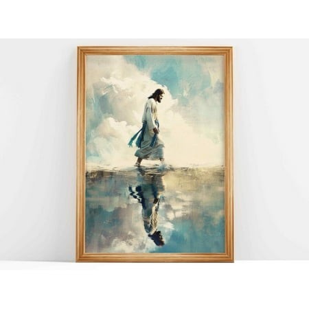 DOPAPRINT Serenity on Water  Divine Path  Jesus Walking on Water  Jesus Oil Painting  Bible Verse Wall Art  Christian Art Wall Art NO FRAMED POSTER  W