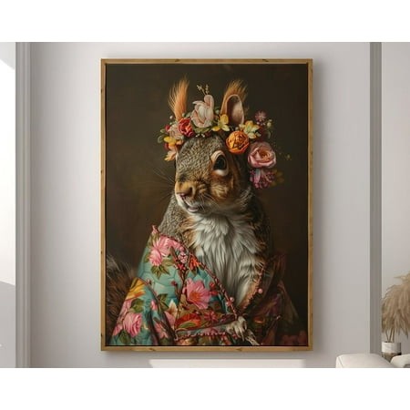 Kna Prints - 1 Pc Poster Squirrel Maximalist Eclectic Animal Portrait Print Fky Animal Decor Colorful Altered Painting Large Wall Art #2289   UNFRAMED