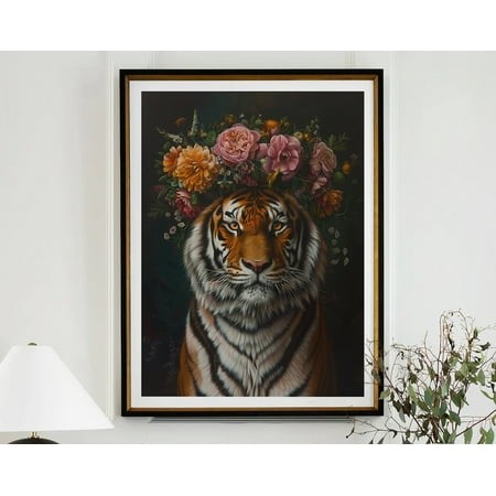 Kna Prints - 1 Pc Poster Tiger Maximalist Eclectic Animal Portrait Print Fky Animal Decor Colorful Altered Painting Large Wall Art #2292   UNFRAMED-8x