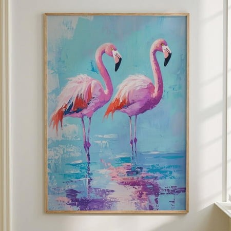 Kna Prints - 1 Pc Poster Flamingo Art Print Animal Gift Nursery Animal Lover Decor Grandmillennial Vintage Style Large Wall Art #2658   UNFRAMED-16x24