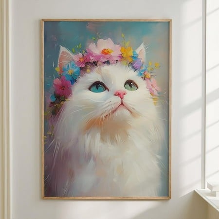 Kna Prints - 1 Pc Poster White Persian Cat Maximalist Eclectic Animal Portrait Print Fky Animal Decor Colorful Altered Painting Large Wall Art #3251 D