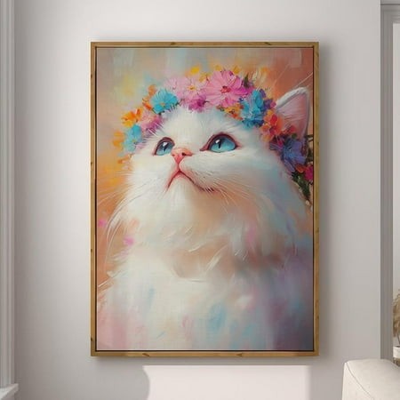 Miluva White Persian Cat Maximalist Eclectic Animal Portrait Print Funky Animal Poster Decor Colorful Altered Wall Art #3252 Decor for Living Room Bed