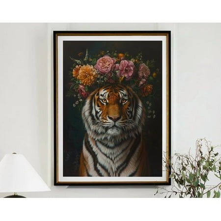 Miluva Tiger Maximalist Eclectic Animal Portrait Print Funky Animal Poster Decor Colorful Altered Wall Art #2292 Decor for Living Room Bedroom  8x12 U
