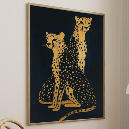 Miluva Golden Cheetah Art Print Animal Poster Gift Art Deco Retro Animal Lover Decor Wall Art #2564 Decor for Living Room Bedroom  24x36 UNFRAMED