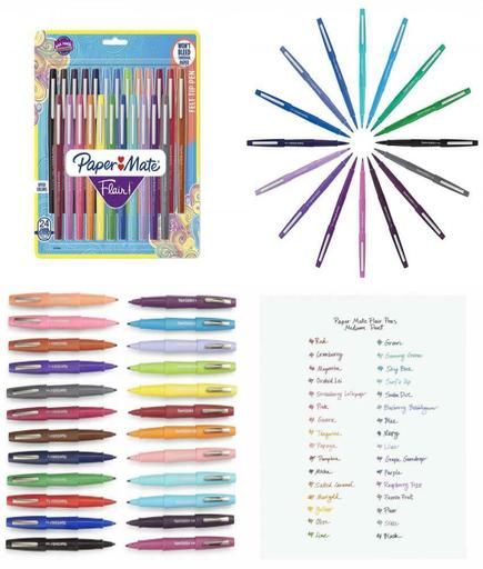 Paper Mate Flair Felt Tip Pens, Medium Point (0.7mm), Assorted Colors, 24 Count