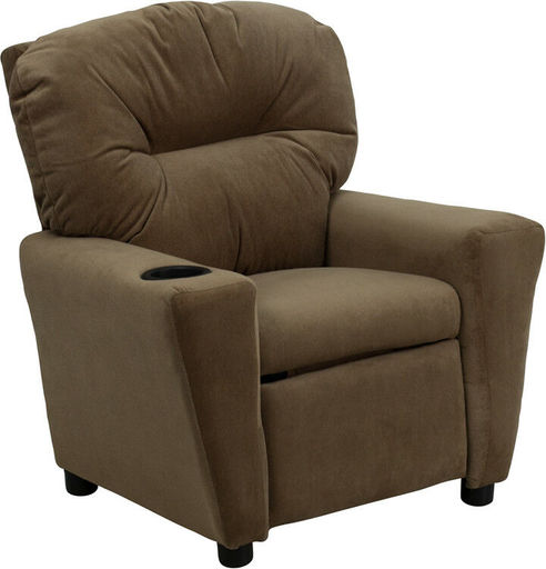 Contemporary Brown Microfiber Kids Recliner with Cup Holder - BT-7950-KID-MIC.