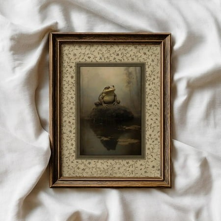 Miluva Moody Frog Wall Art  Vintage Toad Print with Water Reflection  Printable Woodland Animal Decor  Cottagecore Work #5954 Decor for Living Room Be