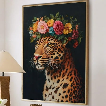 Miluva Leopard Maximalist Eclectic Animal Portrait Print Funky Animal Poster Decor Colorful Altered Wall Art #2723 Decor for Living Room Bedroom  16x2