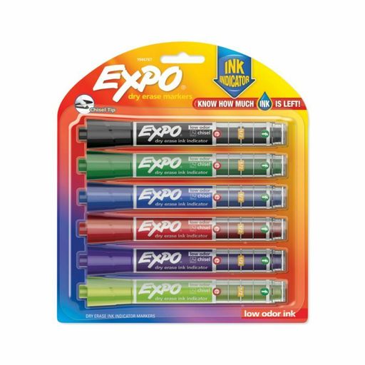 EXPO Dry-Erase Markers with Ink Indicator, Chisel Tip, Assorted Colors, Pack of