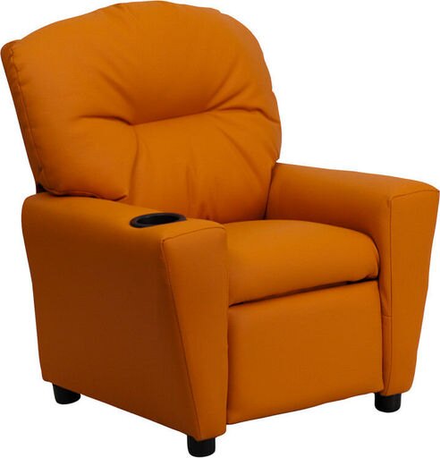 Contemporary Orange Vinyl Kids Recliner with Cup Holder - BT-7950-KID-ORANGE-GG