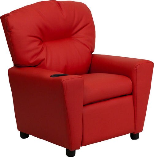 Contemporary Red Vinyl Kids Recliner with Cup Holder - BT-7950-KID-RED-GG