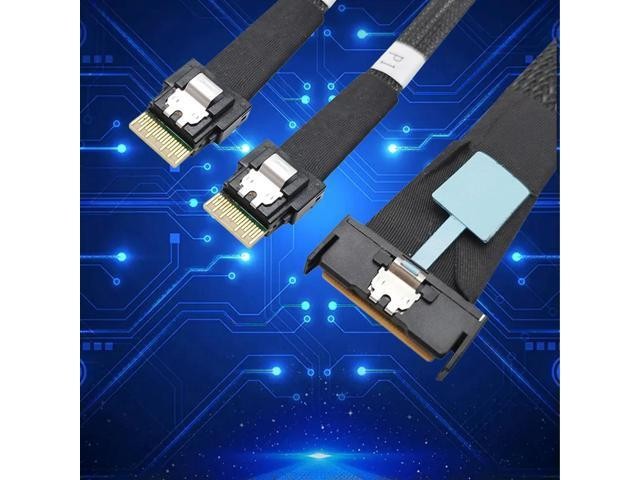 MCIO 8i Slimline SAS to 2 Ports SFF-8654 4i Cable PCIE5.0 Server Adapter Cable Male to Male Connection Cable Server Adapter 50cm