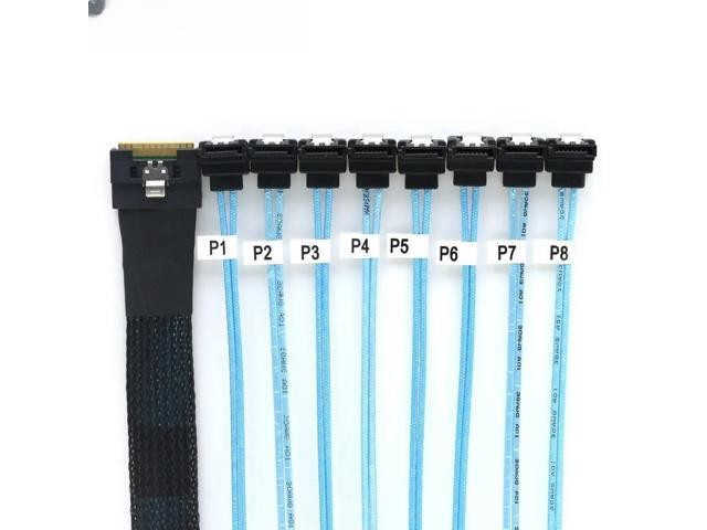 For PCIE Slimline SAS SFF-8654 8I Full Cover to High-speed Line 8 Ports SATA 90 Degrees Cable