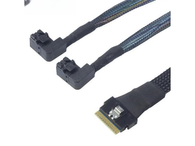 For Mini SAS Slim SFF-8654 8i 4.0 to 2 Port SAS SFF-8643 Right Bend Con Tion Cable