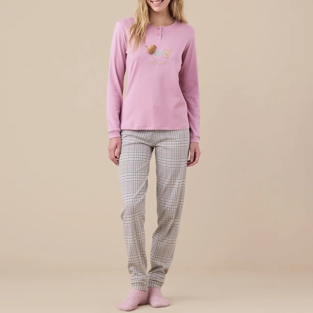 Pigiama Serafino Cocker 9253 Caldo Cotone Donna Noi Di Notte Blu Avio thumbnail