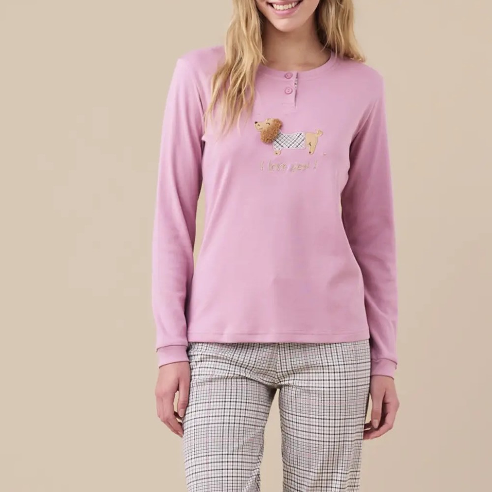 Pigiama Serafino Cocker 9253 Caldo Cotone Donna Noi Di Notte Blu Avio thumbnail